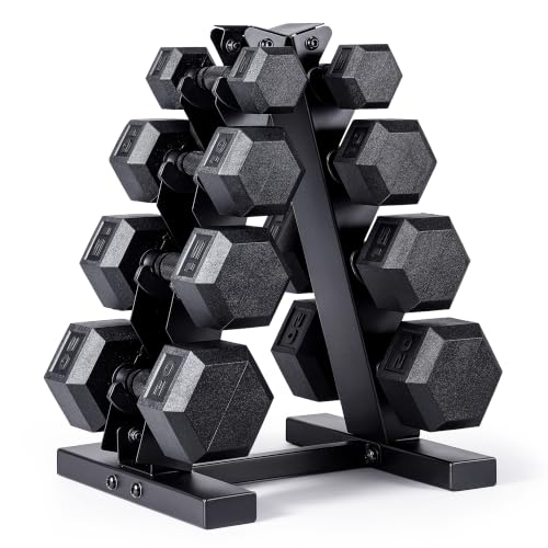 CAP Rubber Coated Hex Dumbbell Set with Storage Rack | 100–210 lb Options, Space-Saving Vertical Compact Storage for Home Gym Strength Training - size: 100 lb - Set, style: Black Handle