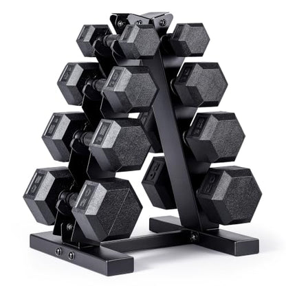 CAP Rubber Coated Hex Dumbbell Set with Storage Rack | 100–210 lb Options, Space-Saving Vertical Compact Storage for Home Gym Strength Training - size: 100 lb - Set, style: Black Handle