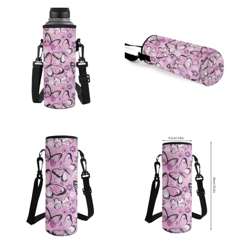 Butterfly Flower Backpack for Girls 4PCS Backpack Set with Lunch Box Pencil Case and Water Bottle Holder Novelty Bookbags for Children Teens Lightweight Backpack 4 in 1 Set for School - color: Butterfly Flower
