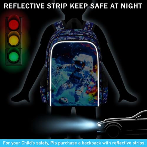 HPJGD 3PCS Boys Astronaut Bookbag, Water Resistant Kids School Bag Set with Lunch Box, Cool Backpack for Elementary Preschool Toddler - Soccer Astronaut - color: Cool Uv Printed Astronaut Soccer Blue