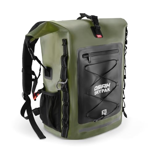 OSAH DRYPAK Waterproof Backpack Dry Bag 35L/55L/85L – Heavy Duty Roll-Top Hiking Backpack for Travel, Kayaking, Boating, Camping, Rafting and Fishing - color: Green, size: 35L