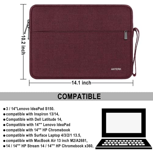 Laptop Sleeve Case 14 Inch, Water Resistant Traveling Computer Cover with Handle, Shockproof Protective Carrying Laptop Bag Compatible for 14 Inch MacBook Air/Pro, HP, Dell, Lenovo, WineRed - color: WineRed, size: 14 Inch