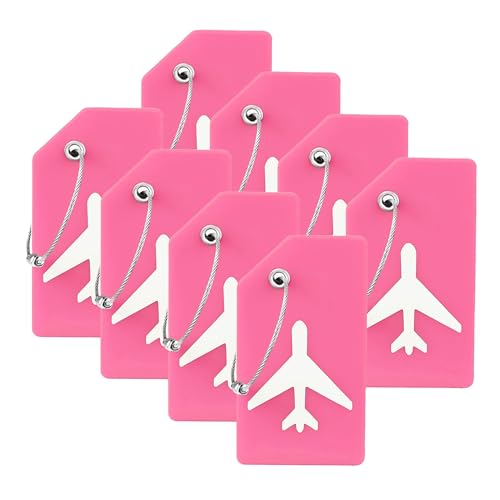8 Pack Silicone Luggage Tag for Suitcases with Stainless Loop, TSA Approved, Privacy Protection Travel Essentials Bag Tags by Gostwo, Pink - color: Pink
