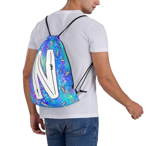 Drawstring Backpack Bag Sport Gym Sackpack Initial Blue Draw String Cinch Bags Bulk String Backpack Storage Bag for Women Men Letters N - color: Letters N