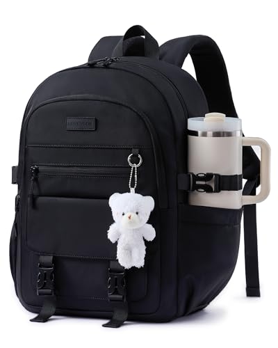 LOVEVOOK School Backpack for Teen Girls, Cute Student Bookbag Fits 15.6 Inch Laptop, Back to School Backpacks for 8-18 Teenager Kid, Large College Travel Back Pack with Water Bottle Holder Black - color: Black, size: 15.6 Inch
