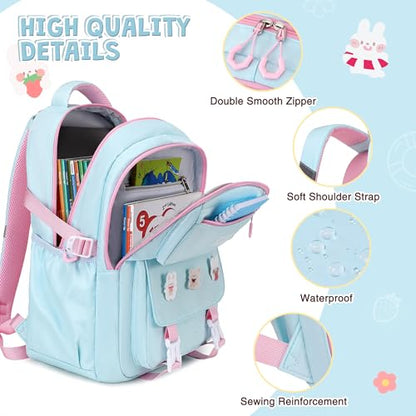 DIGOBAY 3PCS Girls Backpack for School, Large Kids Backpack for Girls with Lunch Box Pencil Case Set for Teen Girl Elementary Primary Middle High College School Bookbag with Cute Pins Aquamarine-Pink - color: Aquamarine-pink