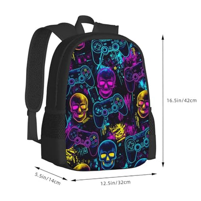 Ergonomic Padded Backpack Graffiti Skeleton Skull Video Gaming Colorful, Anti Theft Spacious Travel Daypack Sturdy Polyester Bag for Commute Gym Outdoor Leisure Use - color: Design (1325)