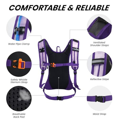 Nepest Hydration Pack Backpack for Women & Men, Lightweight Water Backpack with 2L Water Bladder for Hiking Cycling Running Biking - color: Holographic - Purple