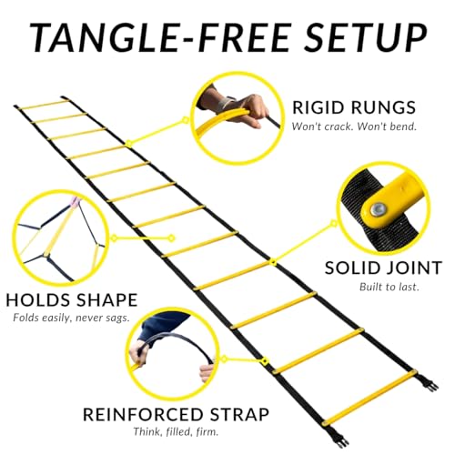 SOFTSOUL Tangle Free Agility Ladder, 12 Fixed Rungs, Heavy Duty Speed & Footwork Training Ladder for Football Soccer Basketball Drills, Portable Exercise Ladder for Kids, Youth & Adults - style: 12 Rungs