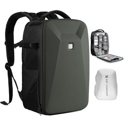 K&F CONCEPT Camera Backpack,Hardshell Photography DSLR Camera Bag with 15-15.6 Inch Laptop Compartment Waterproof Hard Shell Camera Case - color: Deep Green