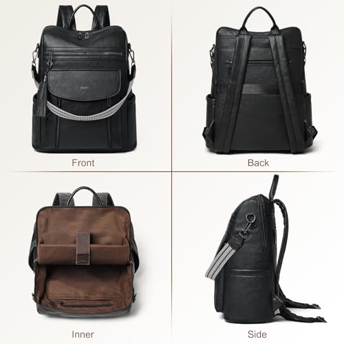 Shrrie Laptop Backpack for Women 15.6 inch,Travel Leather Backpack Purse Nurse Teacher Carry on Backpack Computer Bag,Professional Water-Resistant College Business Work Casual Daypack,Two-tone Black - color: Two-tone Black
