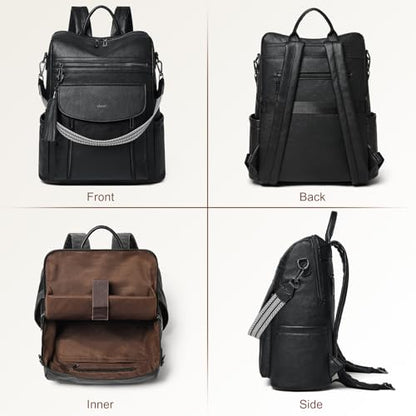 Shrrie Laptop Backpack for Women 15.6 inch,Travel Leather Backpack Purse Nurse Teacher Carry on Backpack Computer Bag,Professional Water-Resistant College Business Work Casual Daypack,Two-tone Black - color: Two-tone Black