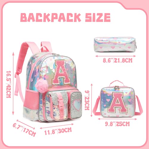 Meetbelify Backpack for Girls Letter Backpacks for Elementary Student Teen Girls Cute School Bag Kids Bookbag for Kids 8-10 - color: Initial a Pink