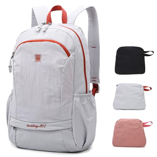 25L Lightweight Hiking Backpack with Chest Strap for Women Men, Foldable Daypack with Waterproof Wet Pocket for Travel, White - color: White