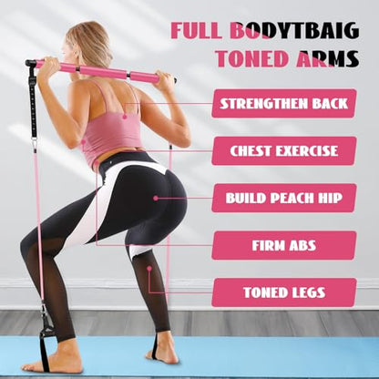 Pilates Bar Kit with Resistance Bands, Olodeer Pilates Reformer Exercise Bar with Ab Roller at Home Workout Equipment, Pilates Bar Set for Full Body Training Women & Men