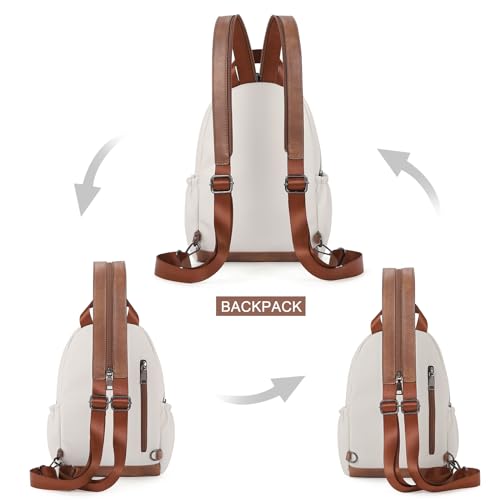 CLUCI Sling Bag for Women Leather Women's Backpack Small Convertible Backpack Purse Crossbody Bag for Travel - color: 0-0 Beige With Brown