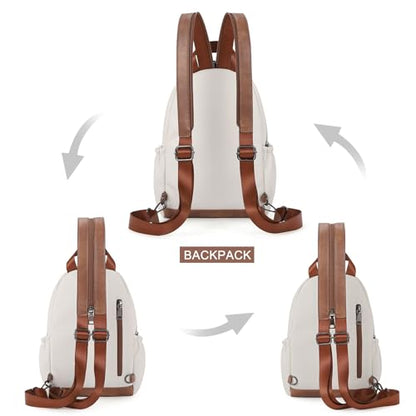 CLUCI Sling Bag for Women Leather Women's Backpack Small Convertible Backpack Purse Crossbody Bag for Travel - color: 0-0 Beige With Brown