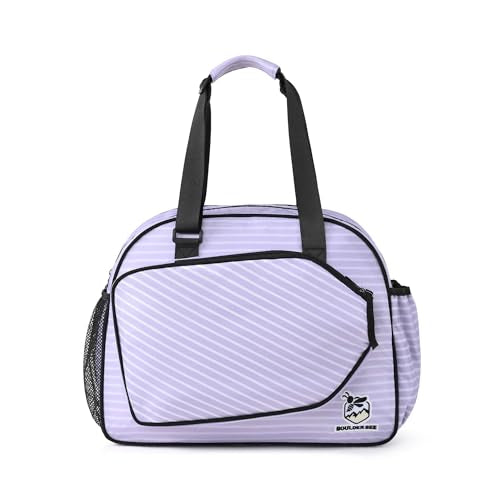 Boulder Bee Pickleball Tote Bag for Women with Paddle Holder - color: Purple stripe