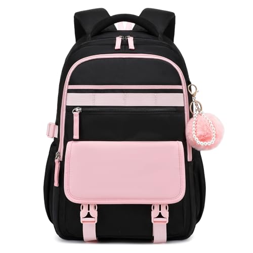 Backpack for Girls, School Backpack for Teens Girls Women, 15.6 Inch Laptop Bag, Cute Kids Bookbag for School, Casual Daypack for Elementary Middle College Work Travel Airport, Black Pink - color: Black Pink