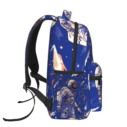 Black astronaut on blue Travel Backpack for Men & Women 15.6 inch Laptop Backpack Waterproof Work Back Pack - color: Black Astronaut on Blue
