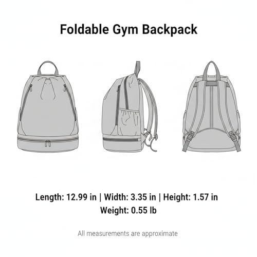 Foldable Gym Backpack with Wet/Dry Separation, Water-Resistant Oxford Sports Bag for Travel & Commute - color: Black