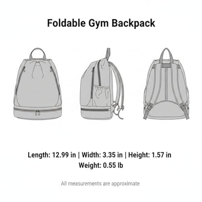 Foldable Gym Backpack with Wet/Dry Separation, Water-Resistant Oxford Sports Bag for Travel & Commute - color: Black