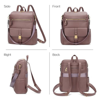 KKXIU Backpack Purse for Women - PU Leather Ladies Backpack for Daily with Anti-Theft Lock Pocket, Small Daypack with Luggage Strap & Water Bottle Pockets (Dark Pink) - color: Dark Pink