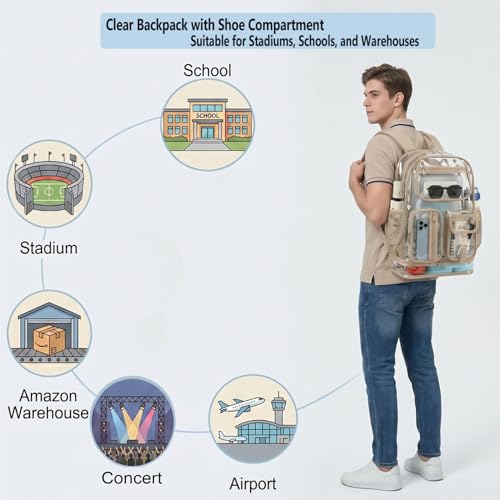 Cusangel Heavy Duty Clear Backpack,16.5 x12 x5inch TPU Large Capacity See Through Backpack for Sport Events,Travel (Upgrad Gold) - color: Upgrad Gold