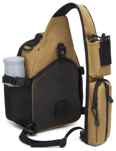 Small Tactical Holster Sling Backpack Accessories Shoulder Pouch Water Bottle & Radio Holder Crossbody Bag for Men - color: Coyote Tan Brown