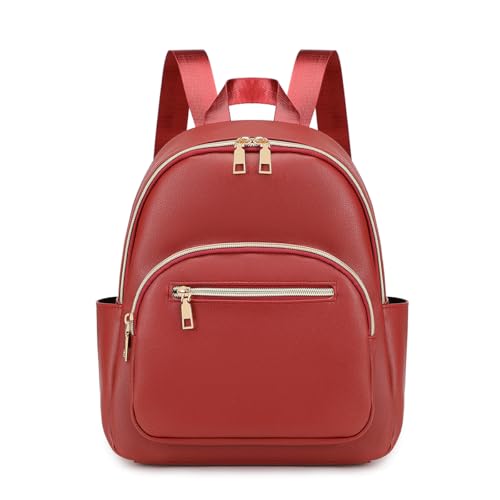 Mini Backpack Purse for Women PU Leather Small Backpack Fashion Multi Pockets Casual Daypacks Ladies Travel Shoulder Bags Burgundy - color: Burgundy