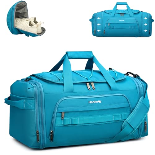 Hanke Gym Bag for Men Women, Expandable 45L-55L Large Capacity Travel Duffle Bag, 3-in-1 Weekender Backpack with Shoe Compartment & Wet Pocket, Durable Water-Resistant, Caribbean Blue - color: Caribbean Blue