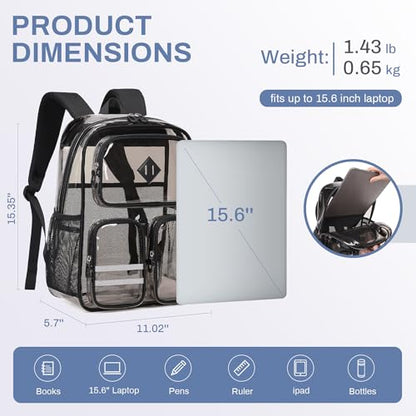 Clear Backpacks for School Heavy Duty Clear Bookbag Stadium Events Transparent Back Pack Girls Boys, Black Semitransparent - color: Black Semitransparent