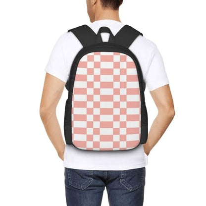 Breathable Outdoor Daypack Checkered Pink, Durable Anti Theft Travel Backpack Adjustable Strap Shoulder Bag for Hiking Camping City Walking - color: Design (547)