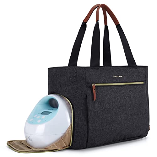 mommore Breast Pump Bag Diaper Tote Bag with 15 Inch Laptop Sleeve Fit Most Breast Pumps Like Medela, Spectra S1,S2, Evenflo - color: Dark-grey