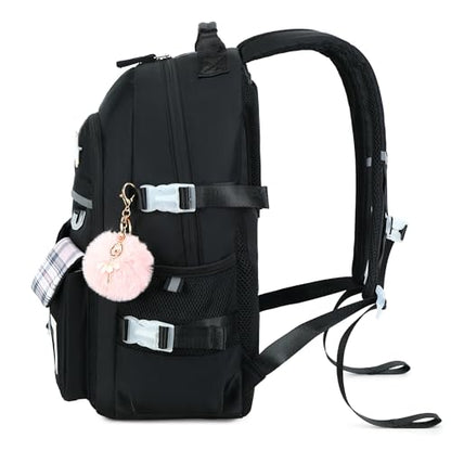 Backpack for Girls, 15.6 Inch Laptop School Bag Kids Kindergarten Elementary College Backpacks Large Bookbags for Teen Girl Women Students Casual Travel Daypacks (Black) - color: Black