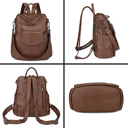 Uromee Backpack Purse for Women Vegan Leather Ladies Fashion Travel Shoulder Bag Convertible - color: 240 Brown