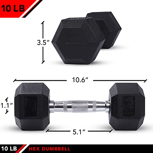 JFIT Rubber Hex Dumbbell - style: 10lb (Single)