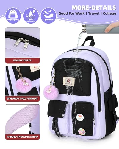 Hidds Laptop Backpacks 15.6 Inch School Bag Elementary Middle High College Backpack Cute Bookbags Anti Theft Travel Back Pack Casual Daypack Kids Book Bag for Teens Girls Women Students-Purple Black - color: Purple Black