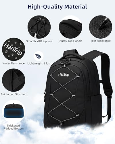 HanTrip Travel Laptop Backpacks for Women Men, Large Work Backpack for Commuter College School Book Bags, Reflective Water Resistant Backpack with Luggage Strap Water Bottle Pocket Chest Strap, Black - color: Black-2