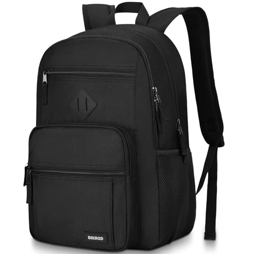BIKROD Black Backpack for Men and Women, Backpack for School Teens Boys and Girls, Lightweight Casual High School Bookbag, Daily-use Travel Laptop Backpack Fits 15.6 Inch Notebook - color: Black, size: 15.6 Inches | 18 inches (height) x 12 inches (width)