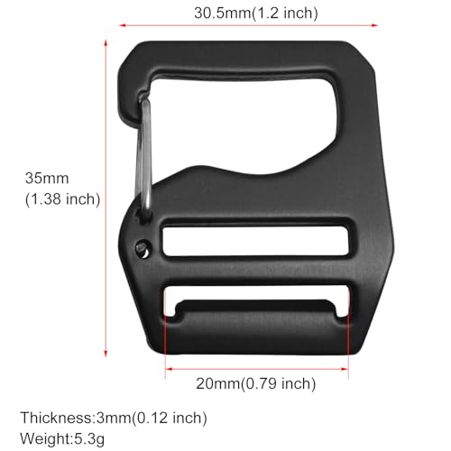 4PCS Adjustable Webbing G Shaped Buckles with Spring Loaded Gate Aluminum Alloy Inner Diameter 0.79in 2 Pcs for Left and 2 Pcs for Right Suitable for Backpacks Tactical Belts Black