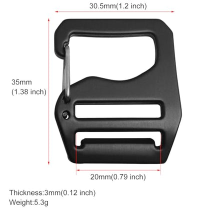 4PCS Adjustable Webbing G Shaped Buckles with Spring Loaded Gate Aluminum Alloy Inner Diameter 0.79in 2 Pcs for Left and 2 Pcs for Right Suitable for Backpacks Tactical Belts Black