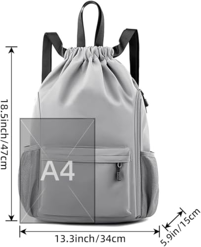 Valleycomfy Waterproof Drawstring Gym Backpack Bag for Men & Women,Sports Gym Bag with Side Pocket Grey - color: A-grey