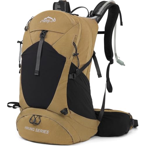 IX INOXTO Hiking Backpack, 26L/40L Waterproof Hiking Daypack with 3L Water Bladder and Rain Cover, Lightweight Travel Camping Backpack for Men Women (Khaki) - color: Khaki