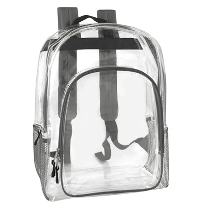 Heavy Duty Clear See Through Backpack | Transparent Clear Backpack Bags Stadium Approved for Women, Men, School, Travel - color: Grey
