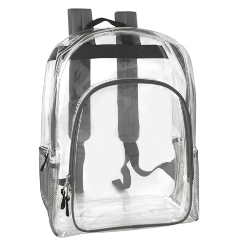 Heavy Duty Clear See Through Backpack | Transparent Clear Backpack Bags Stadium Approved for Women, Men, School, Travel - color: Grey