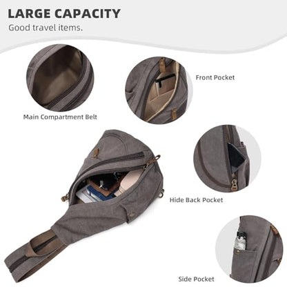 KouLi Buir Canvas Sling Bag - Small Crossbody Backpack Shoulder Casual Daypack Rucksack for Men Women - color: D.grey
