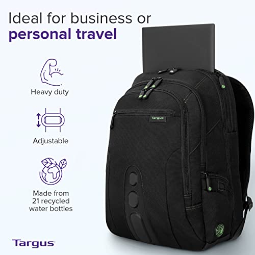 Targus Spruce EcoSmart Travel Laptop Backpack for 15.6 inch Laptops, TSA-Friendly Carry On Backpack Laptop Bag for Work and Travel, Black (TBB013US) - size: 15.6 inch