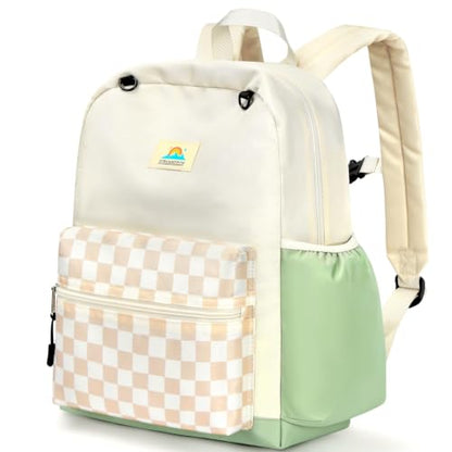 STEAMEDBUN Kids Backpack for Boys Girls 5-8, 15inch Girls Boys Backpacks Kindergarten - color: White&brown Checkerboard, size: SMALL-15"H(fit folder)