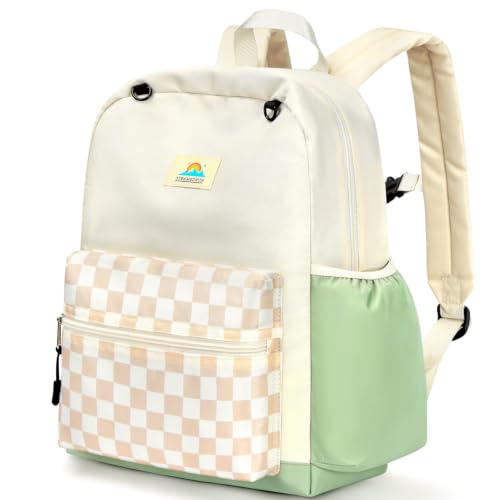 STEAMEDBUN Kids Backpack for Boys Girls 5-8, 15inch Girls Boys Backpacks Kindergarten - color: White&brown Checkerboard, size: SMALL-15"H(fit folder)